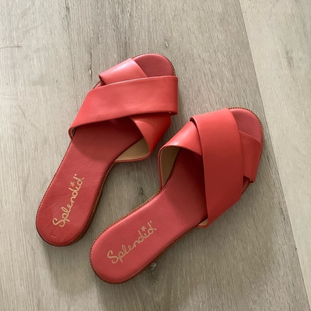 Splendid Women's coral cross Leather Sandals Flip Flops sz 8.5 M
